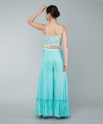 Turquoise sequin embellished kurta set 4