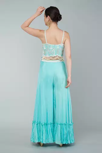 Turquoise sequin embellished kurta set