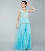 Turquoise sequin embellished tunic set