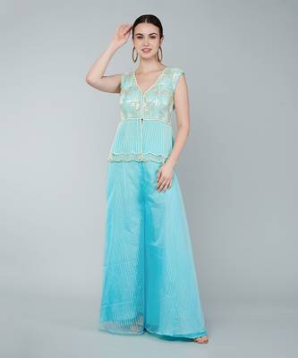 Turquoise sequin embellished tunic set 2