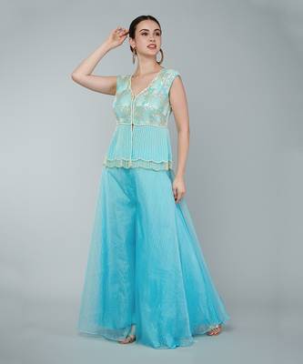 Turquoise sequin embellished tunic set 3