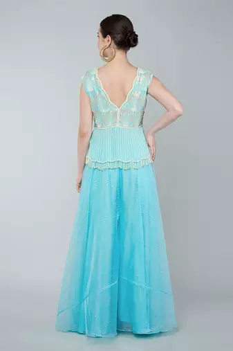 Turquoise sequin embellished tunic set