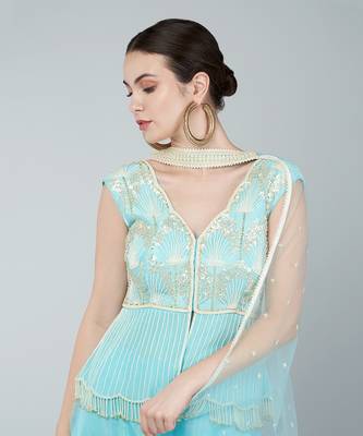Turquoise sequin embellished tunic set 5