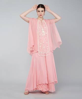 Pink panel cape plazzo set 1