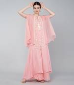 Pink panel cape plazzo set