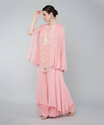 Pink panel cape plazzo set 2