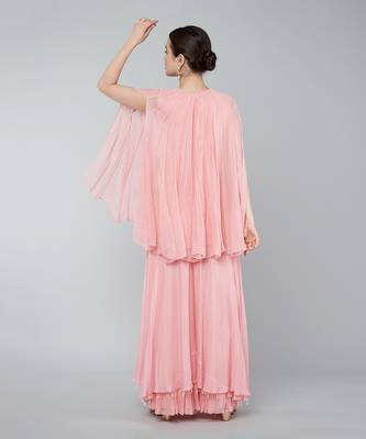 Pink panel cape plazzo set 3