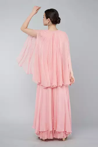 Pink panel cape plazzo set