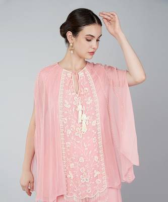 Pink panel cape plazzo set 4