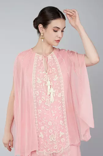 Pink panel cape plazzo set