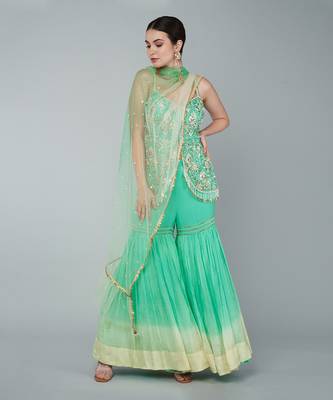 Turquoise embellished gharara set 1