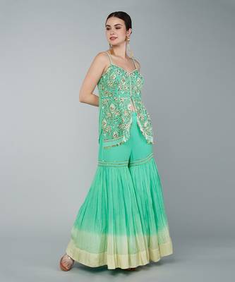 Turquoise embellished gharara set 2