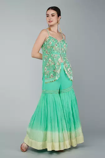 Turquoise embellished gharara set