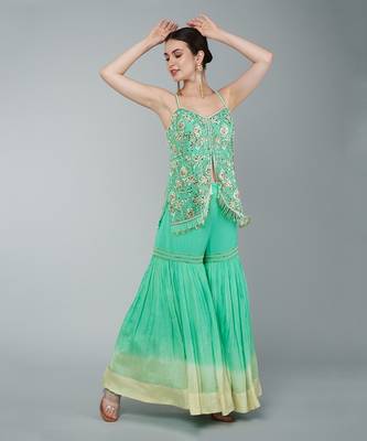 Turquoise embellished gharara set 3