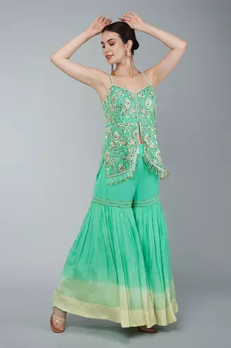 Turquoise embellished gharara set
