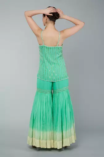 Turquoise embellished gharara set