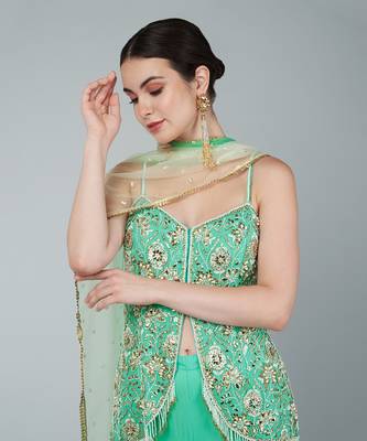 Turquoise embellished gharara set 5