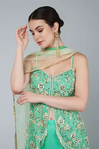 Turquoise embellished gharara set