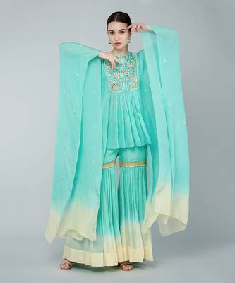 Turquoise ombre gharara set 1