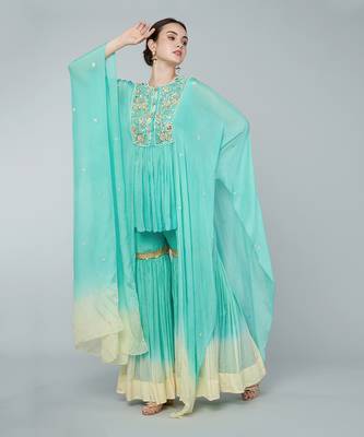 Turquoise ombre gharara set 2