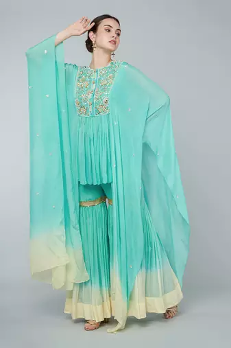 Turquoise ombre gharara set