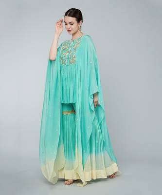 Turquoise ombre gharara set 3