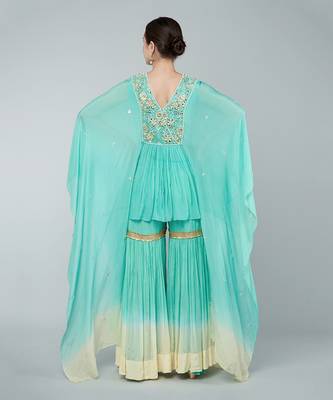 Turquoise ombre gharara set 4