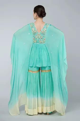 Turquoise ombre gharara set