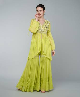 Yellow embellished gharara set 1