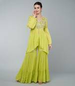 Yellow embellished gharara set