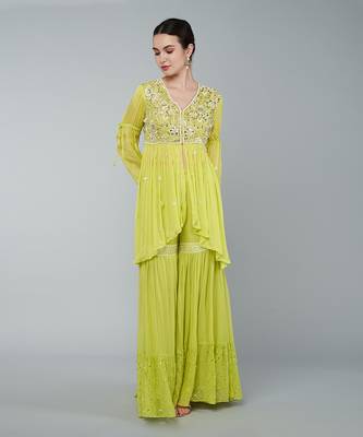 Yellow embellished gharara set 2