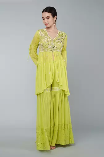 Yellow embellished gharara set