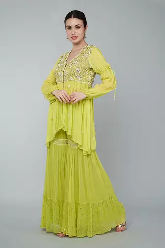Yellow embellished gharara set