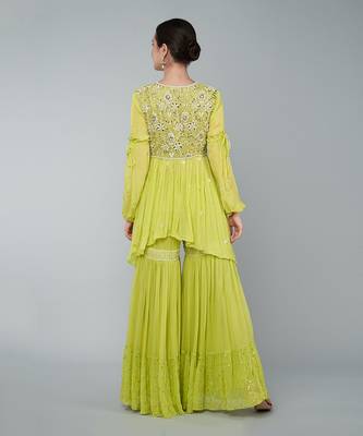 Yellow embellished gharara set 4