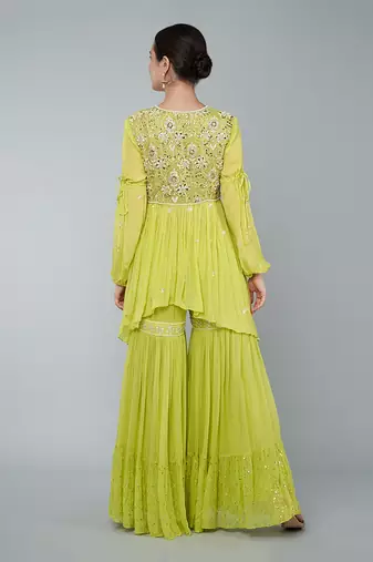 Yellow embellished gharara set