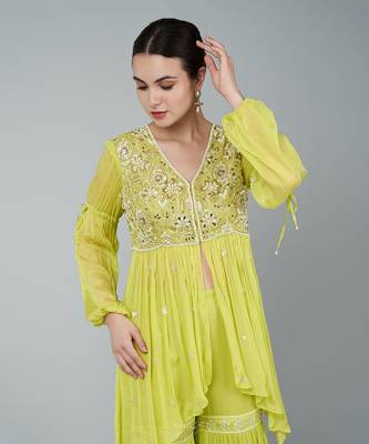 Yellow embellished gharara set 5