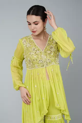 Yellow embellished gharara set