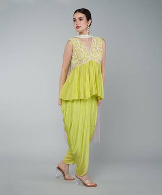 Yellow embellished dhoti set 1