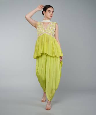 Yellow embellished dhoti set 2