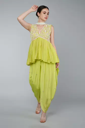 Yellow embellished dhoti set