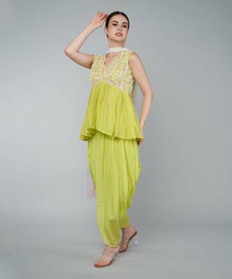 Yellow embellished dhoti set 3
