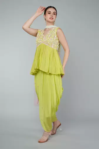 Yellow embellished dhoti set