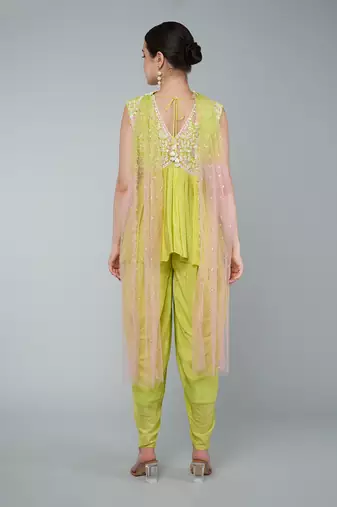 Yellow embellished dhoti set