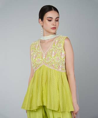 Yellow embellished dhoti set 5