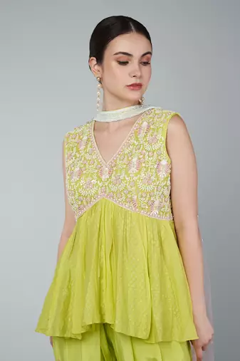 Yellow embellished dhoti set