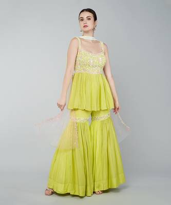 Yellow embellished gharara set 1