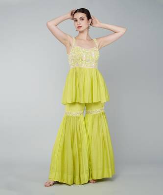 Yellow embellished gharara set 2