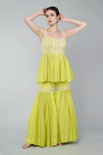 Yellow embellished gharara set