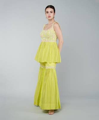 Yellow embellished gharara set 3