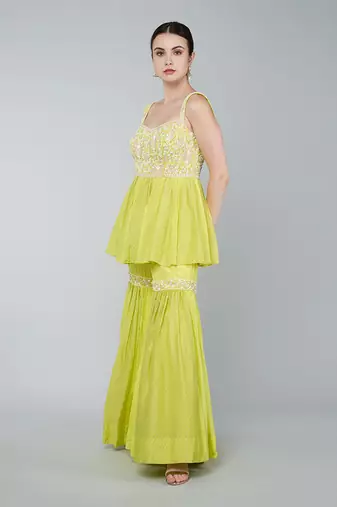 Yellow embellished gharara set